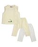 Tiber Taber 100% Cotton Sleeveless Train Embroidered & Striped Jhabla & Pants Set - Yellow