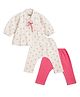 Tiber Taber 100% Cotton Full Puffed Sleeves Bow Printed & Applique Detailed Jhabla & Pants Set - White