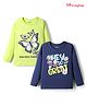 Honeyhap 100% Premium Cotton Knit With Bio Finish Tops with Butterfly & Hey Hope You Are So Great Text Print Pack of 2 - Sunny Lime & Navy Peony