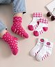 Cute Walk by Babyhug Knit Antibacterial Ankle Length Anti Skid Socks With Polka Dots & Tropical Theme Design Pack Of 3 - White & Red