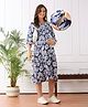 Bella Mama Viscose Woven Three Fourth Sleeves Maternity Dress with Floral Print - Blue