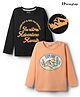 Honeyhap 100% Premium  Cotton With Bio Finish Full Sleeves T-Shirt with The Adventure Awaits Text Print Pack Of 2 - Apricot Ice & Black Beauty