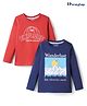Honeyhap 100% Premium Cotton Knit Full Sleeves Wanderlust Printed T-Shirts With Bio Finish Pack of 2 - Lava Falls & Navy Peony