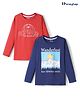 Honeyhap 100% Premium Cotton Knit Full Sleeves Wanderlust Printed T-Shirts With Bio Finish Pack of 2 - Lava Falls & Navy Peony