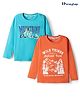 Honeyhap 100% Premium Cotton Knit Full Sleeves Jungle Printed T-Shirts With Bio Finish Pack of 2 - Blue Atoll & Fire Cracker