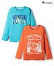 Honeyhap 100% Premium Cotton Knit Full Sleeves Jungle Printed T-Shirts With Bio Finish Pack of 2 - Blue Atoll & Fire Cracker