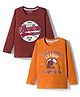 Honeyhap Premium 100% Cotton Knit Full Sleeves T-Shirts with Bio Finish & Sports Theme Print Pack of 2 - Cherry Mahogany & Desert Sun