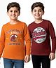 Honeyhap Premium 100% Cotton Knit Full Sleeves T-Shirts with Bio Finish & Sports Theme Print Pack of 2 - Cherry Mahogany & Desert Sun