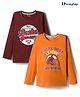 Honeyhap Premium 100% Cotton Knit Full Sleeves T-Shirts with Bio Finish & Sports Theme Print Pack of 2 - Cherry Mahogany & Desert Sun