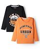 Honeyhap Premium 100% Cotton Knit Full Sleeves T-Shirts with Bio Finish & Sports Theme Print Pack of 2 - Black Beauty &  Tangerine
