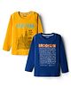 Honeyhap Premium 100% Cotton Knit Full Sleeves T-Shirts with Bio Finish & Text Print Pack of 2 - Limoges & Jurrasic Gold