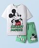 HoneyHap Disney Half Sleeves Oversize Drop Shoulder T-Shirt and Shorts Set with Mickey Mouse Graphics - Light Green & White