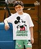 HoneyHap Disney Half Sleeves Oversized Drop Shoulder T-Shirt and Shorts Set with Mickey Mouse Graphics - Light Green & White