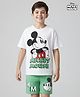 HoneyHap Disney Half Sleeves Oversize Drop Shoulder T-Shirt and Shorts Set with Mickey Mouse Graphics - Light Green & White