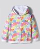 Bonfino 100% Cotton French Terry Knit Full Sleeves Oversized Hooded Sweatjacket With Heart Print & Rainbow Embroidery - White