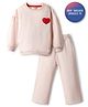 Bonfino 100% Cotton French Terry Full Sleeves Oversized Text Printed Sweatshirt & Wide Leg Leggings Set - Pink
