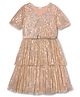 Hola Bonita Knit Half Sleeves All Over  Sequin Layered Party Dress With Belt - Peach