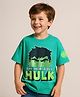 Pine Kids Marvel Single Jersey Knit Drop Shoulder Half Sleeves Oversized T-Shirt with Hulk Graphics - Green