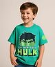 Pine Kids Marvel Single Jersey Knit Drop Shoulder Half Sleeves Oversized T-Shirt with Hulk Graphics - Green