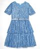 Hola Bonita Knit Half Sleeves All Over Sequin Layered Party Dress With Belt - Blue