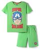 Pine Kids Marvel Single Jersey Knit Half Sleeves Shorts Night Suit With Captain America Graphics - Green