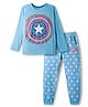 Pine Kids Marvel Single Jersey Knit Full Sleeves Night Suit With Captain America Print - Light Blue