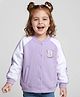 Bonfino 100% Cotton French Terry Knit Full Sleeves Oversized Bomber Jacket With Alphabet Embroidery - Lilac