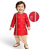 EARTHY TOUCH Cotton Woven Full Sleeves Kurta Dhoti Set With Floral Print - Red