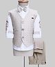 Rikidoos Full Sleeves Chevron Textured & Typography Printed 3 Piece Party Suit With Bow Set - White & Beige