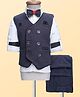 Rikidoos Full Sleeves Textured & Typography Printed 3 Piece Party Suit With Bow Set - Navy Blue & White