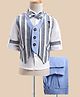 Rikidoos Full Sleeves Striped 3 Piece Party Suit With Bow Set - Light Blue & White