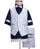 Rikidoos Full Sleeves Abstract Printed 3 Piece Party Suit With Bow Set - Navy Blue & Light Grey