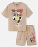 Nap Chief Pure Cotton Warner Bros Featuring Half Sleeves Tom & Jerry Printed Tee & Coordinating Shorts Set - Brown