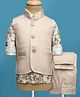 Rikidoos Full Sleeves Typography Printed 3 Piece Party Suit Set - Beige
