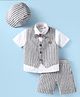 Rikidoos Half Sleeves Striped 3 Piece Party Suit Set With Bow & Cap Set - Black & White