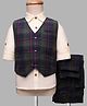 Rikidoos Full Sleeves Checked 3 Piece Party Suit Set - Cream & Navy Blue