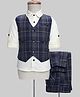 Rikidoos Full Sleeves Checked 3 Piece Party Suit Set - Cream & Navy Blue