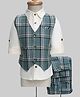 Rikidoos Full Sleeves Checked 3 Piece Party Suit Set - Cream & Green
