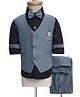 Rikidoos Full Sleeves Textured & Arrow Printed 3 Piece Party Suit With Bow Set - Light Blue & Black