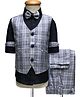 Rikidoos Full Sleeves Checked 3 Piece Party Suit With Bow Set -  Light & Navy Blue