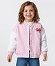 Bonfino 100% Cotton French Terry Knit Full Sleeves Oversized Bomber Jacket with Heart & Rainbow Embroidery - Pink
