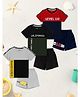 3PIN Single Jersey Pack Of 3 Half Sleeves Colour Blocked & Level Up Text Printed Tees & Shorts Set - Multi Colour