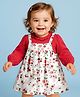 Babyoye Cotton Knit Full Sleeves T-Shirt & Frock with Floral Print - Red & White
