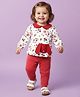 Babyoye Cotton Knit Full Sleeves Peter Pan Collar Top & Lounge Pant Set With Floral Print - Red