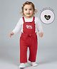 Babyoye Cotton Knit Dungaree & Full Sleeves T-Shirt Set With Text Print - Red