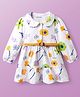 Babyoye Cotton Knit Full Sleeves Frock & Belt With Peter Pan Collar & Floral Print - White