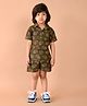 MoMaa Pure Cotton Half Sleeves Elephants Printed Coordinating Shirt & Shorts Set - Green