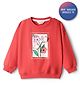 Bonfino 100% Cotton French Terry Knit Full Sleeves Oversized Sweatshirt With Floral Print & Crochet Applique - Red