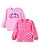 Honeyhap 100% Premium Cotton Bio Finish Full Sleeves Tops With Hearts Print Pack Of 2 - Fandango & Pink Bonbon