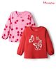 Honeyhap 100% Premium Cotton Bio Finish Full Sleeves Tops with Butterfly Print Pack of 2 - Bonbon & High Risk Red